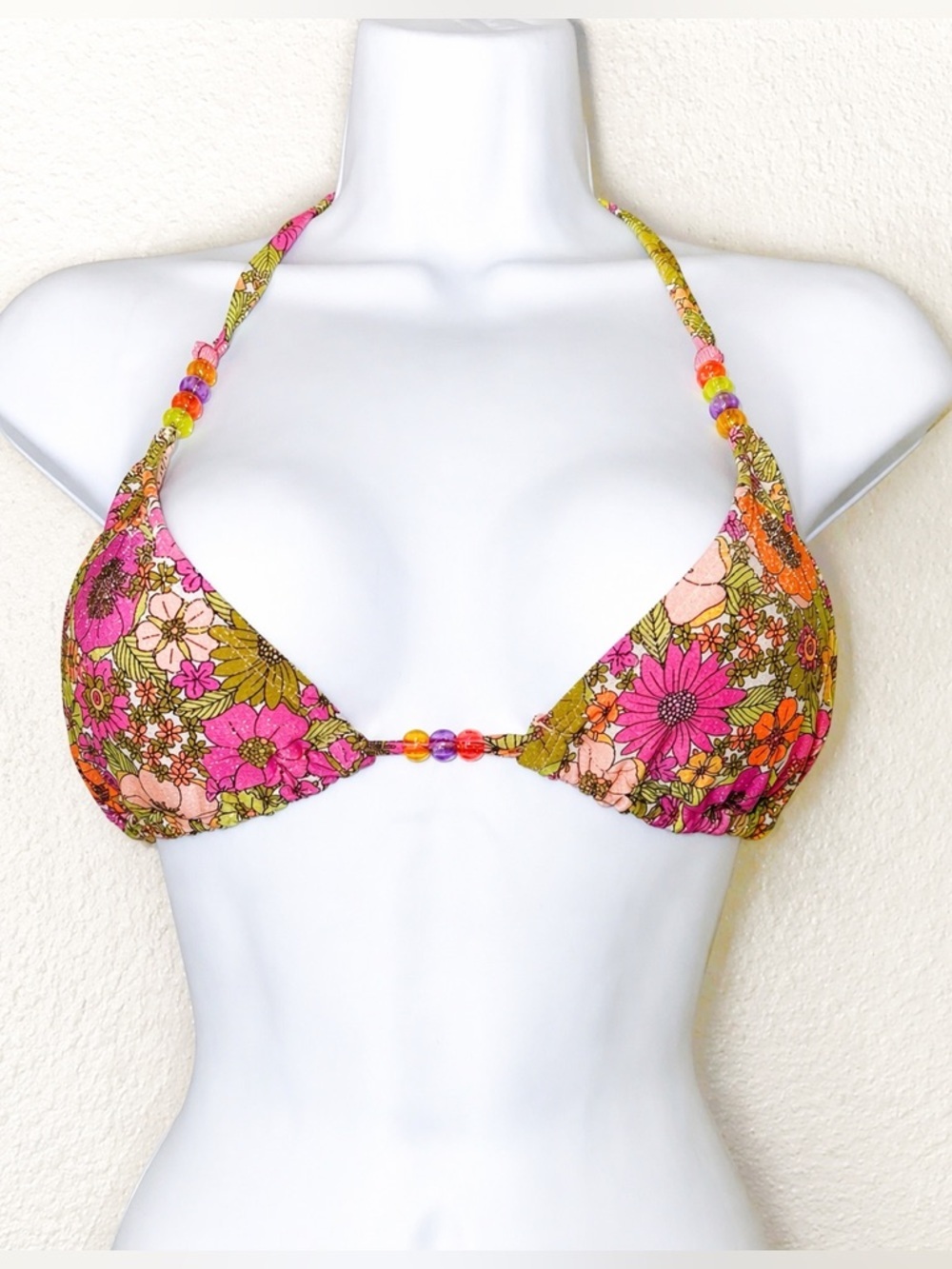 Wild Fable Floral Beaded Triangle Bikini Top Medium NWOT